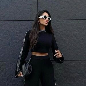 Zara Black Cropped Sweater with White Trim